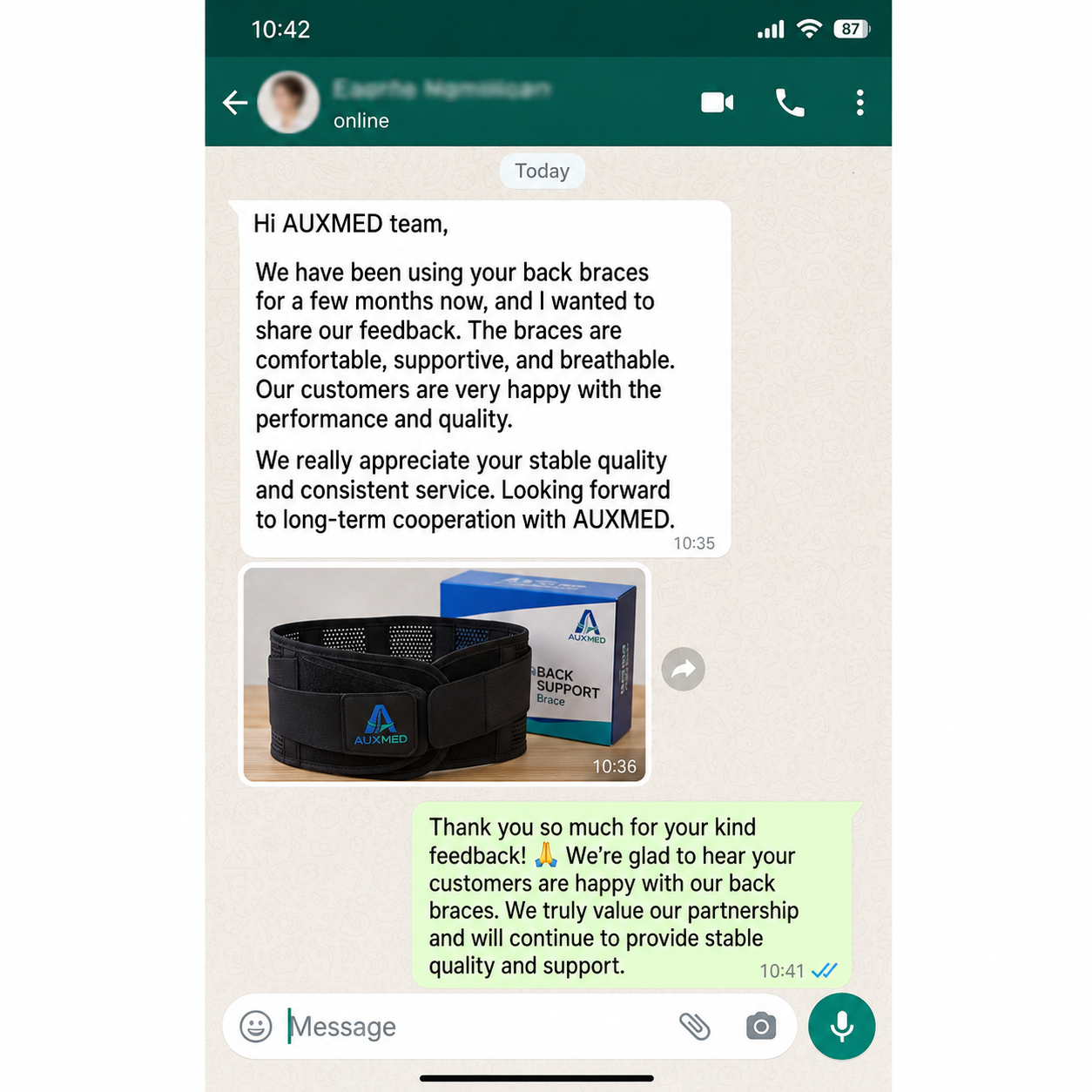 Customer feedback from an AUXMED partner